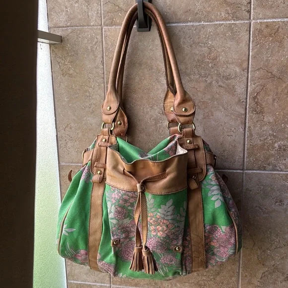 Anthropologie Lucky Penny Shoulder Bag Overnight Tote Satchel Floral Leather - Picture 4 of 16